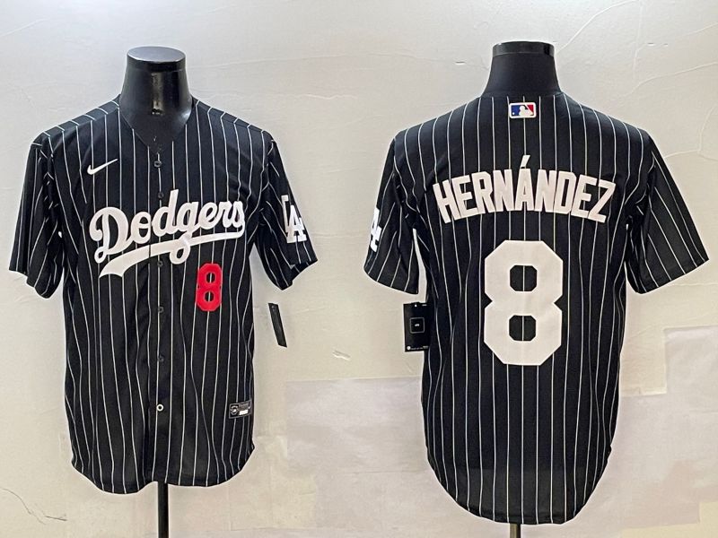 Men Los Angeles Dodgers 8 Hernandez Black Stripe Jointly Name 2025 Nike MLB Jersey style 10